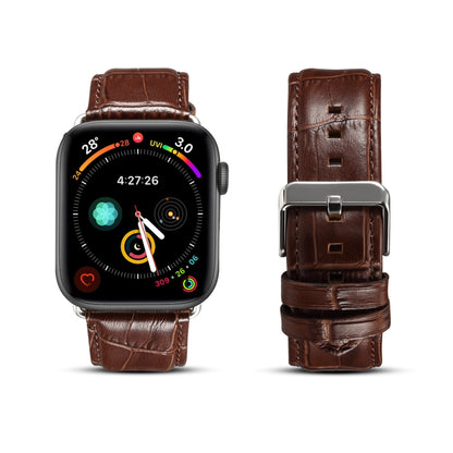 Denior Crocodile Grain Watch Cowhide Leather Watch Band for Apple Watch Series 7 45mm / 6 & SE & 5 & 4 44mm / 3 & 2 & 1 42mm (Brown) - Watch Bands by Denior | Online Shopping UK | buy2fix