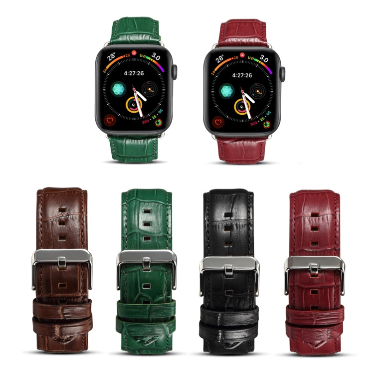 Denior Crocodile Grain Watch Cowhide Leather Watch Band for Apple Watch Series 10 42mm / 9&8&7 41mm / SE 3&SE 2&6&SE&5&4 40mm / 3&2&1 38mm (Dark Red) - Watch Bands by Denior | Online Shopping UK | buy2fix