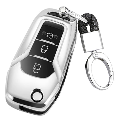 TPU One-piece Electroplating Opening Full Coverage Car Key Case with Key Ring for Ford Edge / ESCORT / KUGA / Mondeo / EcoSport / FOCUS (Silver) - Car Key Cases by buy2fix | Online Shopping UK | buy2fix