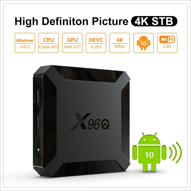 X96Q HD 4K Smart TV Box without Wall Mount, 4GB+64GB, Android 10.0, Allwinner H313 Quad Core ARM Cortex A53 , Support TF Card, HDMI, RJ45, AV, USB x 2 (US Plug) - Allwinner H3 by buy2fix | Online Shopping UK | buy2fix