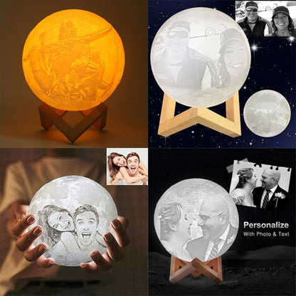 Customized Touch Switch 2-color 3D Print Moon Lamp USB Charging Energy-saving LED Night Light with Wooden Holder Base, Diameter:13cm - Night Lights by buy2fix | Online Shopping UK | buy2fix