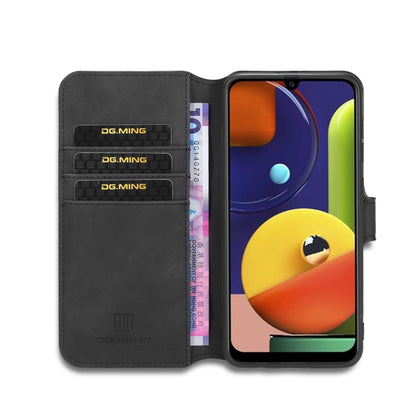 For Galaxy A30s / A50s DG.MING Retro Oil Side Horizontal Flip Case with Holder & Card Slots & Wallet(Black) - Galaxy Phone Cases by DG.MING | Online Shopping UK | buy2fix