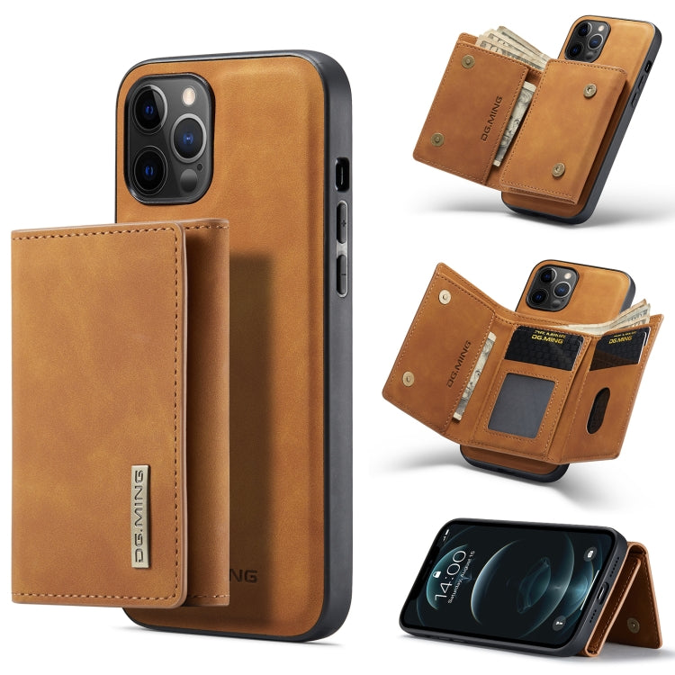 For iPhone 12 Pro Max DG.MING M1 Series 3-Fold Multi Card Wallet + Magnetic Back Cover Shockproof Case with Holder Function(Brown) - iPhone 12 Pro Max Cases by DG.MING | Online Shopping UK | buy2fix