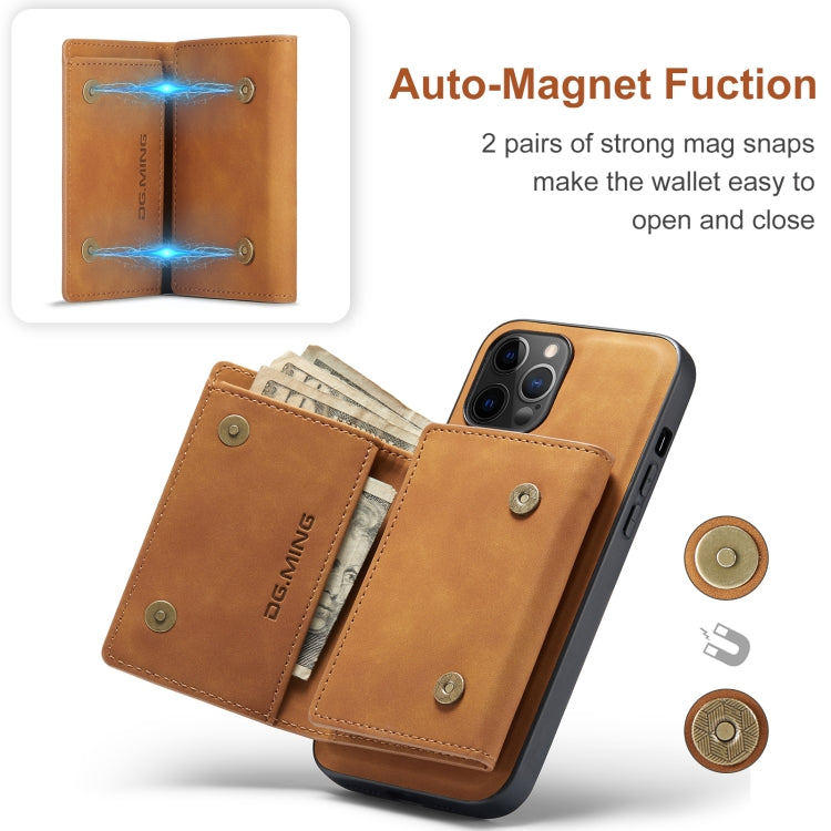 For iPhone 12 Pro Max DG.MING M1 Series 3-Fold Multi Card Wallet + Magnetic Back Cover Shockproof Case with Holder Function(Brown) - iPhone 12 Pro Max Cases by DG.MING | Online Shopping UK | buy2fix