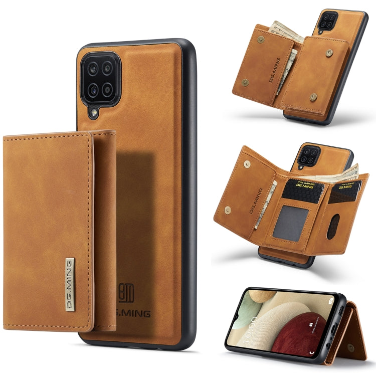 For Samsung Galaxy A12 5G DG.MING M1 Series 3-Fold Multi Card Wallet  Back Cover Shockproof Case with Holder Function(Brown) - Galaxy Phone Cases by DG.MING | Online Shopping UK | buy2fix