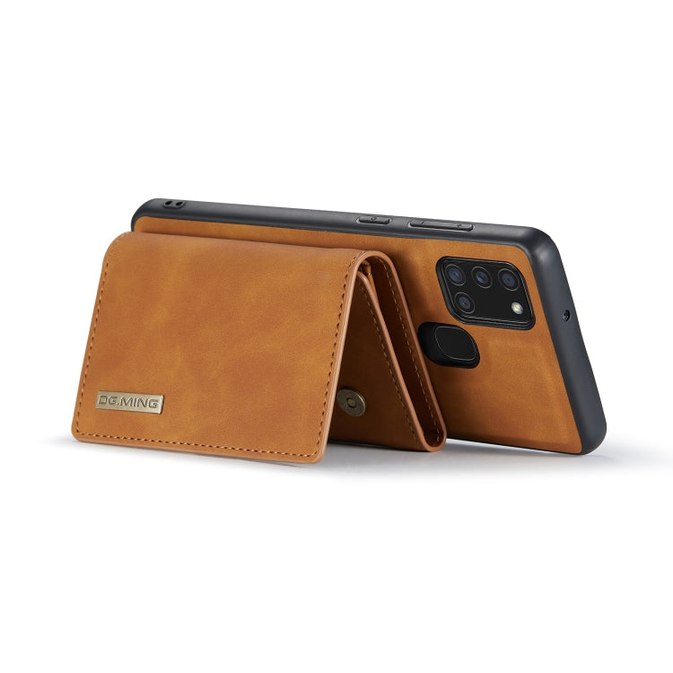 For Samsung Galaxy A21s DG.MING M1 Series 3-Fold Multi Card Wallet  Back Cover Shockproof Case with Holder Function(Brown) - Galaxy Phone Cases by DG.MING | Online Shopping UK | buy2fix