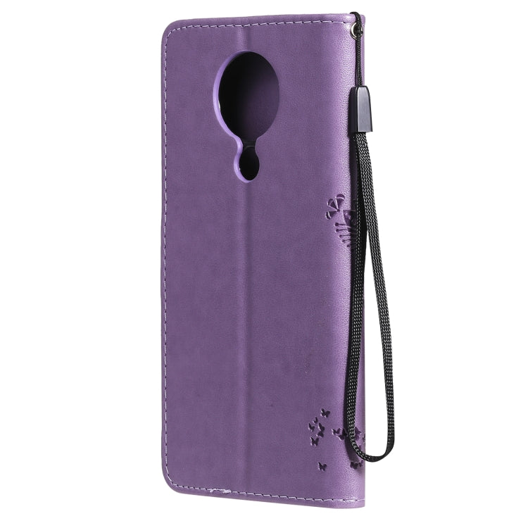 For Nokia 5.3 Tree & Cat Pattern Pressed Printing Horizontal Flip PU Leather Case with Holder & Card Slots & Wallet & Lanyard(Lavender) - Nokia Cases by buy2fix | Online Shopping UK | buy2fix