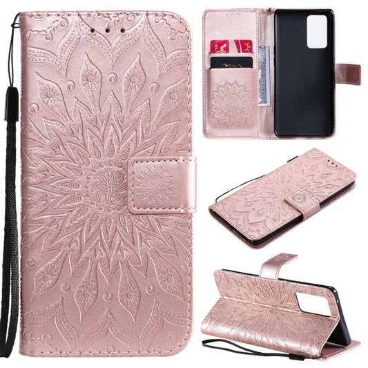 For OPPO Reno6 Pro 5G Sun Embossing Pattern Horizontal Flip Leather Case with Card Slot & Holder & Wallet & Lanyard(Rose Gold) - OPPO Cases by buy2fix | Online Shopping UK | buy2fix