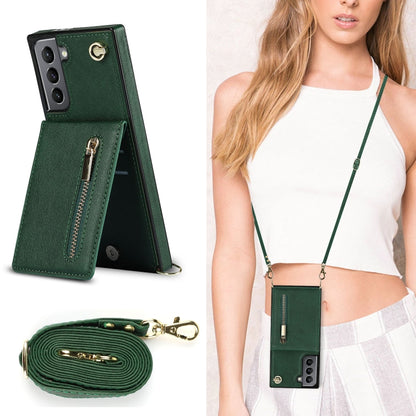 For Samsung Galaxy S21 5G Cross-body Zipper Square TPU+PU Back Cover Case with Holder & Card Slots & Wallet & Strap(Green) - Galaxy S21 5G Cases by buy2fix | Online Shopping UK | buy2fix