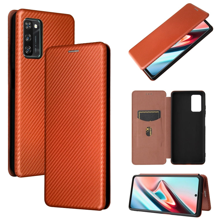 For Blackview A100 Carbon Fiber Texture Horizontal Flip TPU + PC + PU Leather Case with Card Slot(Brown) - More Brand by buy2fix | Online Shopping UK | buy2fix