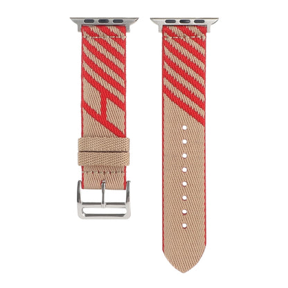 Nylon Single Loop Watch Band For Apple Watch Ultra 49mm&Watch Ultra 2 49mm / Series 9&8&7 45mm / SE 3&SE 2&6&SE&5&4 44mm / 3&2&1 42mm(Red+Khaki) - Watch Bands by buy2fix | Online Shopping UK | buy2fix