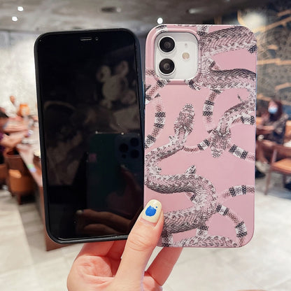 For iPhone 12 / 12 Pro Natural Scenery Pattern TPU Protective Case(Pink Snake) - iPhone 12 / 12 Pro Cases by buy2fix | Online Shopping UK | buy2fix