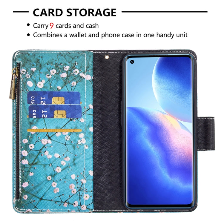 For OPPO Reno5 5G Colored Drawing Pattern Zipper Horizontal Flip Leather Case with Holder & Card Slots & Wallet(Plum Blossom) - OPPO Cases by buy2fix | Online Shopping UK | buy2fix