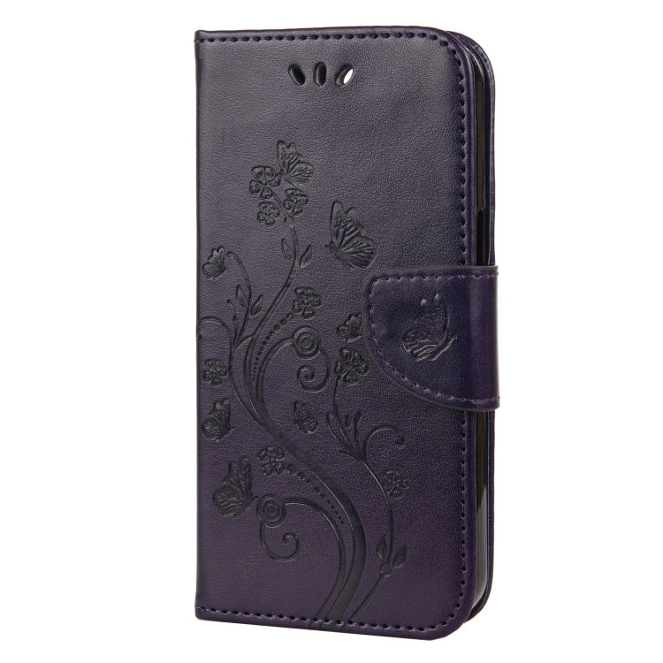 For iPhone 13 Butterfly Flower Pattern Horizontal Flip Leather Case with Holder & Card Slots & Wallet(Deep Purple) - iPhone 13 Cases by buy2fix | Online Shopping UK | buy2fix