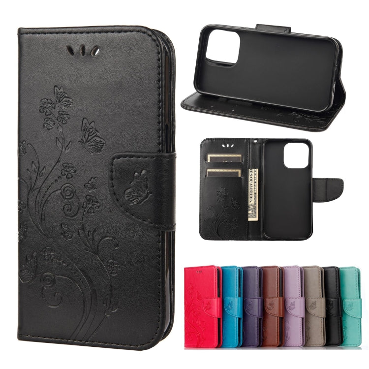 For iPhone 13 Butterfly Flower Pattern Horizontal Flip Leather Case with Holder & Card Slots & Wallet(Black) - iPhone 13 Cases by buy2fix | Online Shopping UK | buy2fix