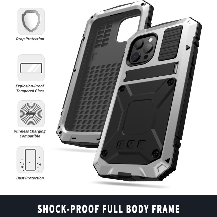 For iPhone 13 mini R-JUST Shockproof Waterproof Dust-proof Metal + Silicone Protective Case with Holder (Silver) - iPhone 13 mini Cases by R-JUST | Online Shopping UK | buy2fix