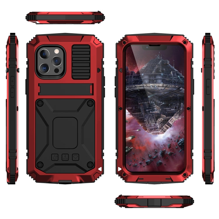 For iPhone 13 Pro R-JUST Shockproof Waterproof Dust-proof Metal + Silicone Protective Case with Holder (Red) - iPhone 13 Pro Cases by R-JUST | Online Shopping UK | buy2fix