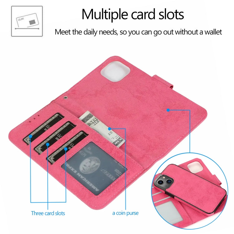 For iPhone 13 Pro Max Retro 2 in 1 Detachable Horizontal Flip Leather Case with Card Slots & Wallet (Pink) - iPhone 13 Pro Max Cases by buy2fix | Online Shopping UK | buy2fix
