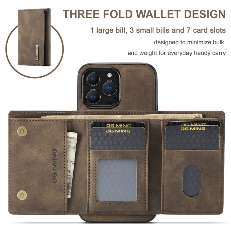 For iPhone 13 Pro Max DG.MING M1 Series 3-Fold Multi Card Wallet Shockproof Case with Holder Function (Coffee) - iPhone 13 Pro Max Cases by DG.MING | Online Shopping UK | buy2fix