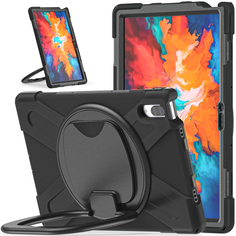 For Lenovo Tab P11 Pro 11.5 inch Silicone + PC Protective Case with Holder & Shoulder Strap(Black) - Lenovo by buy2fix | Online Shopping UK | buy2fix