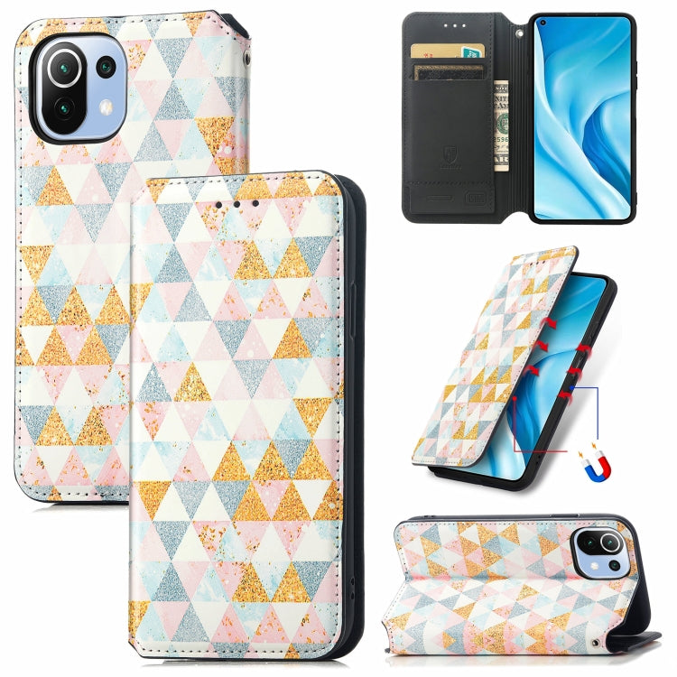 For Xiaomi Mi 11 Lite Colorful Magnetic Horizontal Flip PU Leather Case with Holder & Card Slot & Wallet(Rhombus) - Xiaomi Cases by buy2fix | Online Shopping UK | buy2fix