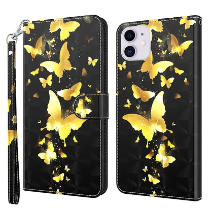 For iPhone 13 3D Painting Pattern Horizontal Flip TPU + PU Leather Case with Holder & Card Slots & Wallet(Gold Butterflies) - iPhone 13 Cases by buy2fix | Online Shopping UK | buy2fix