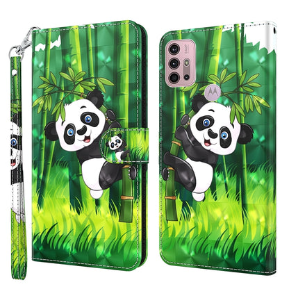 For Motorola Moto G30/G10/G20 3D Painting Pattern Horizontal Flip TPU + PU Leather Case with Holder & Card Slots & Wallet(Panda Climbing Bamboo) - Motorola Cases by buy2fix | Online Shopping UK | buy2fix