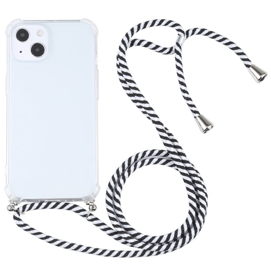 For iPhone 13 mini Four-corner Shockproof Transparent TPU Protective Case with Lanyard (Black White) - iPhone 13 mini Cases by buy2fix | Online Shopping UK | buy2fix