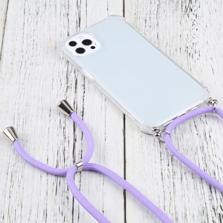 For iPhone 13 Pro Four-corner Shockproof Transparent TPU Protective Case with Lanyard (Purple) - iPhone 13 Pro Cases by buy2fix | Online Shopping UK | buy2fix