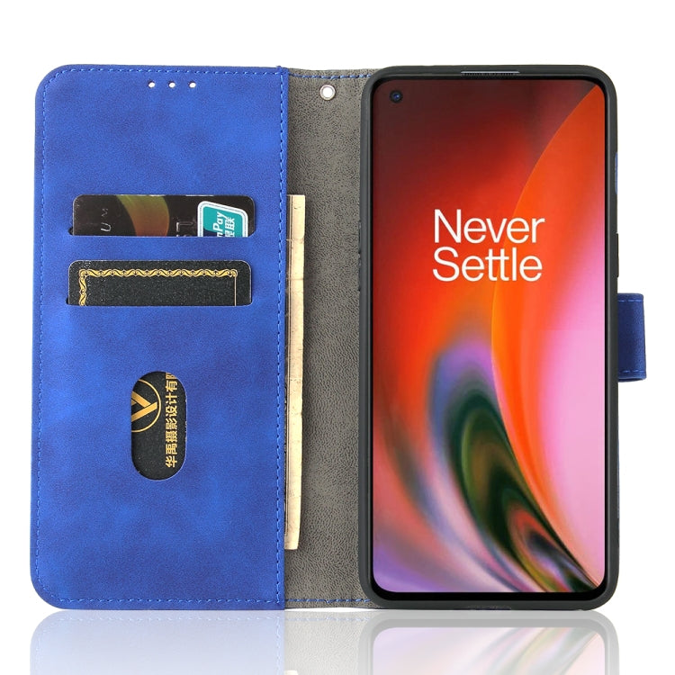 For OnePlus Nord 2 5G Solid Color Skin Feel Magnetic Buckle Horizontal Flip Calf Texture PU Leather Case with Holder & Card Slots & Wallet(Blue) - OnePlus Cases by buy2fix | Online Shopping UK | buy2fix