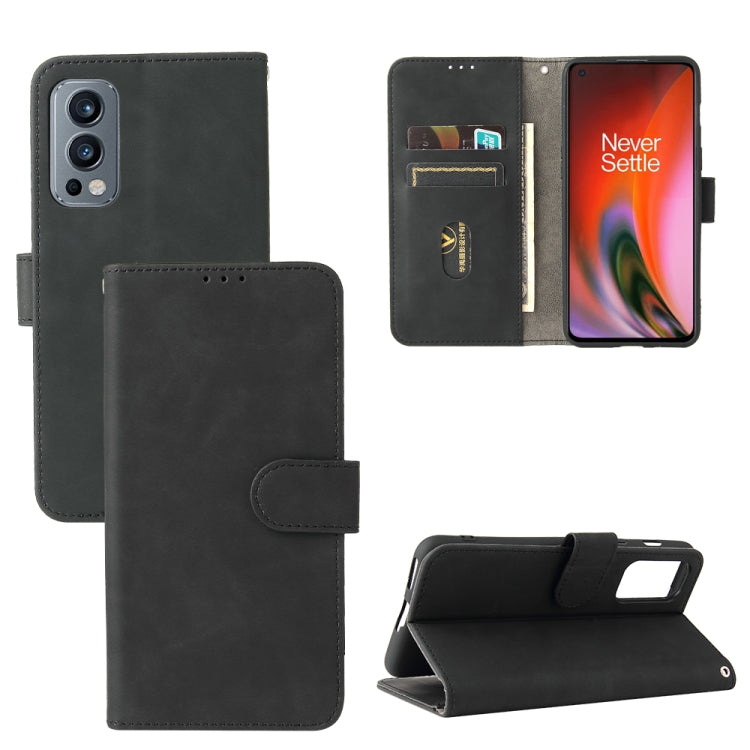 For OnePlus Nord 2 5G Solid Color Skin Feel Magnetic Buckle Horizontal Flip Calf Texture PU Leather Case with Holder & Card Slots & Wallet(Black) - OnePlus Cases by buy2fix | Online Shopping UK | buy2fix