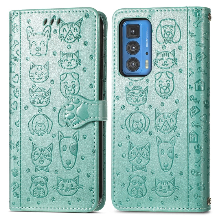 For Motorola Edge 20 Pro Lovely Cat and Dog Embossing Pattern Horizontal Flip Leather Case , with Holder & Card Slots & Wallet & Cartoon Clasp & Lanyard(Green) - Motorola Cases by buy2fix | Online Shopping UK | buy2fix