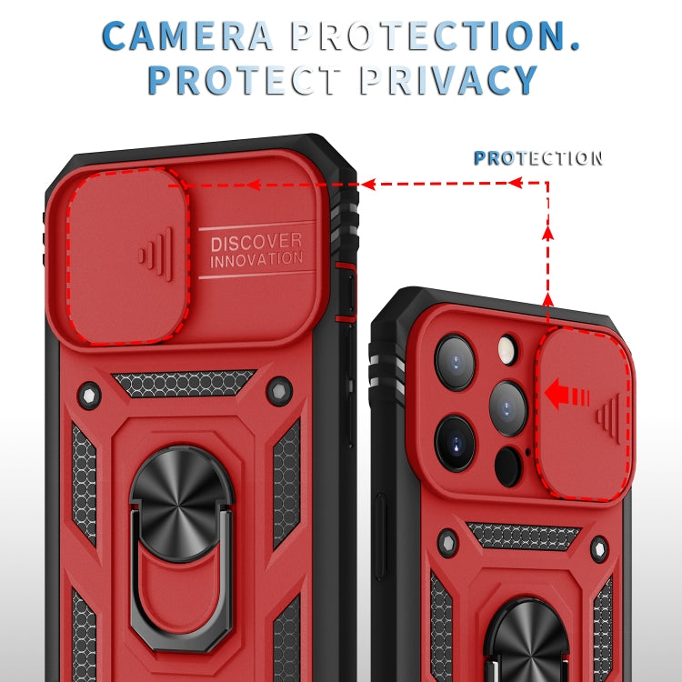 For iPhone 13 Pro Sliding Camera Cover Design TPU + PC Protective Case with 360 Degree Rotating Holder & Card Slot (Red+Black) - iPhone 13 Pro Cases by buy2fix | Online Shopping UK | buy2fix