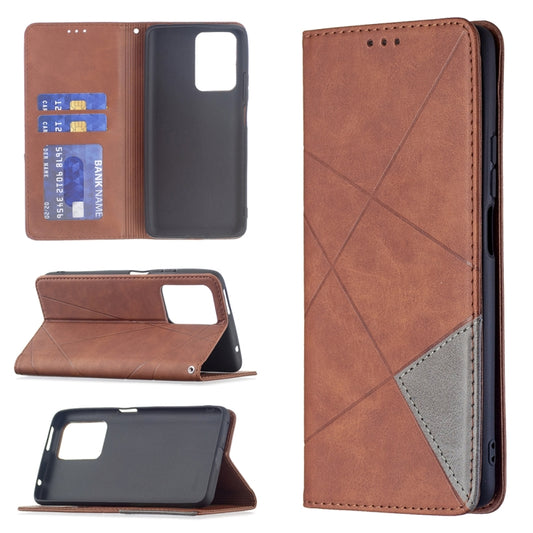 For Xiaomi Mi 11T Rhombus Texture Horizontal Flip Magnetic Leather Case with Holder & Card Slots(Brown) - Xiaomi Cases by buy2fix | Online Shopping UK | buy2fix