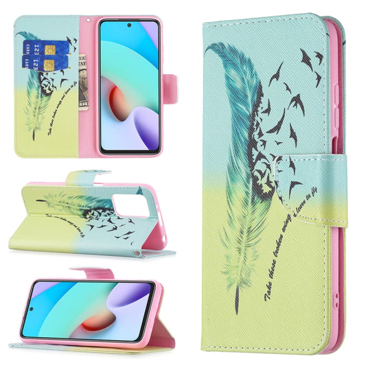 For Xiaomi Redmi 10 Colored Drawing Pattern Horizontal Flip Leather Case with Holder & Card Slots & Wallet(Feather) - Xiaomi Cases by buy2fix | Online Shopping UK | buy2fix