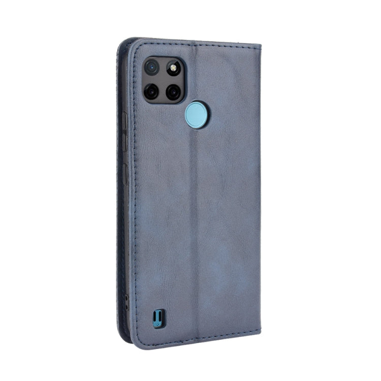 For OPPO Realme C21Y Magnetic Buckle Retro Pattern Horizontal Flip Leather Case with Holder & Card Slot & Wallet(Blue) - Realme Cases by buy2fix | Online Shopping UK | buy2fix