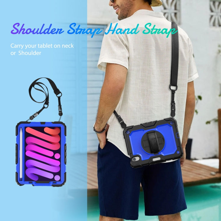 For iPad mini 6 Shockproof Silicone + PC Protective Tablet Case with Holder & Shoulder Strap & Pen Slot(Blue + Black) - iPad mini 6 Cases by buy2fix | Online Shopping UK | buy2fix