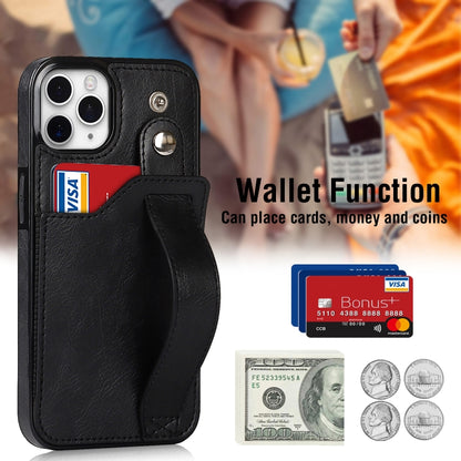 For iPhone 11 Pro Crazy Horse Texture Shockproof TPU + PU Leather Case with Card Slot & Wrist Strap Holder (Black) - iPhone 11 Pro Cases by buy2fix | Online Shopping UK | buy2fix