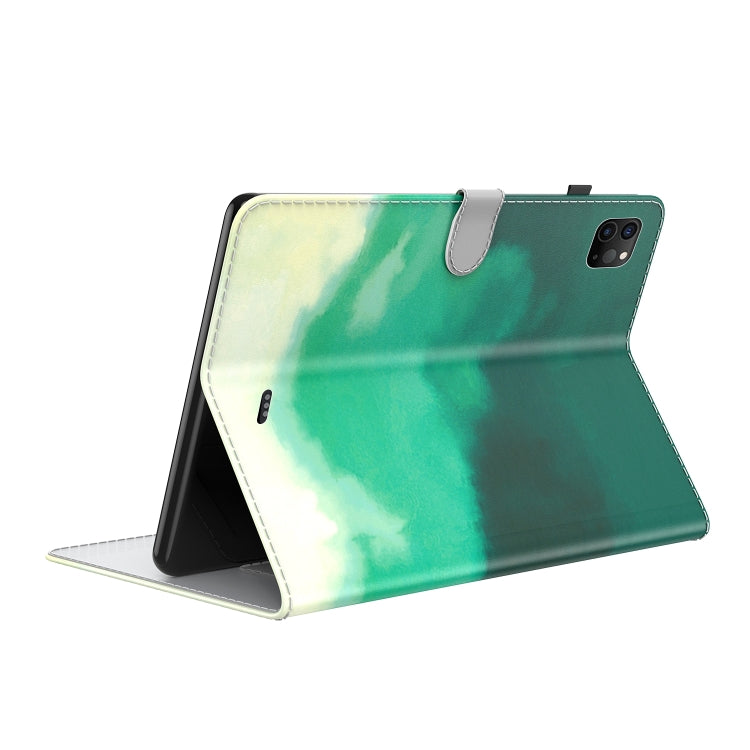 For iPad Pro 11 2022 / 2021 / 2018 / Air 2020 10.9 Watercolor Pattern Skin Feel Magnetic Leather Tablet Case with Holder & Card Slots & Photo Frame & Sleep / Wake-up Function(Cyan Green) - iPad Pro 11 (2022/2021) Cases by buy2fix | Online Shopping UK | buy2fix