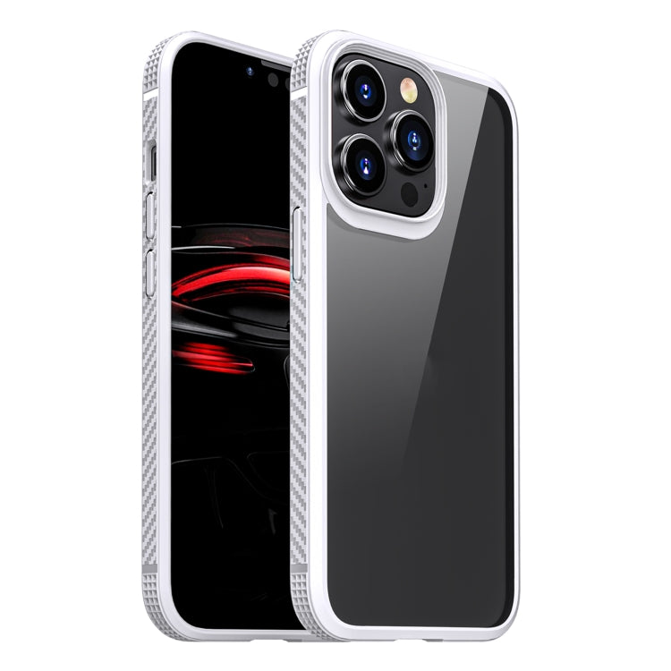 For iPhone 13 MG Series Carbon Fiber TPU + Clear PC Four-corner Airbag Shockproof Case Pro(White) - iPhone 13 Cases by buy2fix | Online Shopping UK | buy2fix