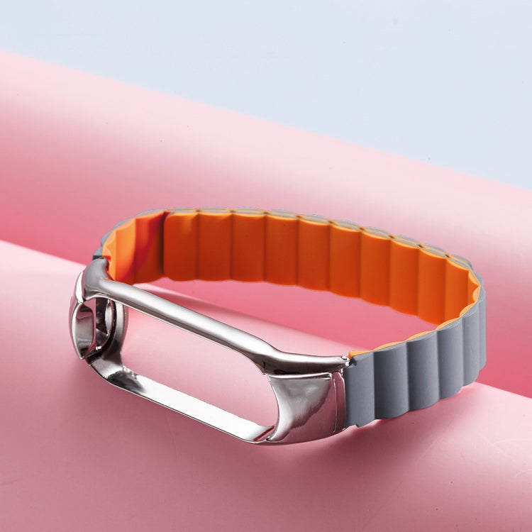 For Xiaomi Mi Band 4 / 3 Silicone Magnetic Watch Band(Grey Orange) - Watch Bands by buy2fix | Online Shopping UK | buy2fix