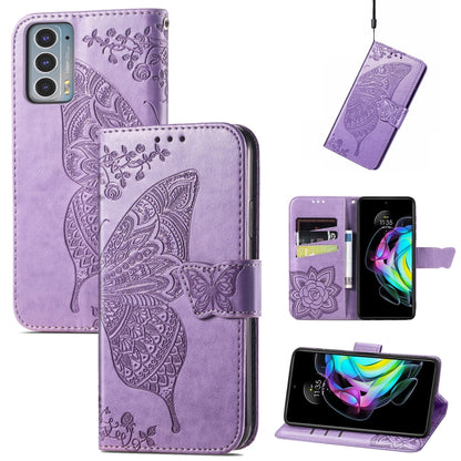 For Motorola Moto Edge 20 Butterfly Love Flower Embossed Horizontal Flip Leather Case with Holder & Card Slots & Wallet & Lanyard(Light Purple) - Motorola Cases by buy2fix | Online Shopping UK | buy2fix