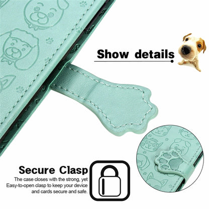 For Motorola Moto Edge 20 Lovely Cat and Dog Embossing Pattern Horizontal Flip Leather Case , with Holder & Card Slots & Wallet & Cartoon Clasp & Lanyard(Green) - Motorola Cases by buy2fix | Online Shopping UK | buy2fix