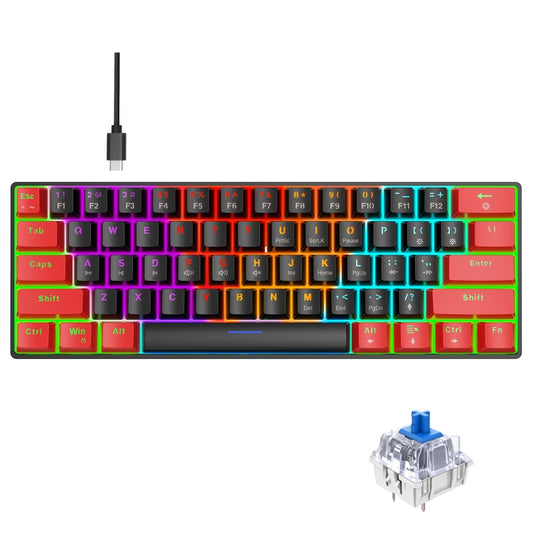 HXSJ V900 61 Keys Cool Lighting Effect Mechanical Wired Keyboard (Black Red) - Wired Keyboard by HXSJ | Online Shopping UK | buy2fix