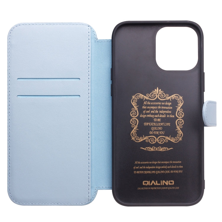 For iPhone 13 QIALINO Magnetic Buckle Phone Leather Case with Card Slot(Sierra Blue) - iPhone 13 Cases by QIALINO | Online Shopping UK | buy2fix