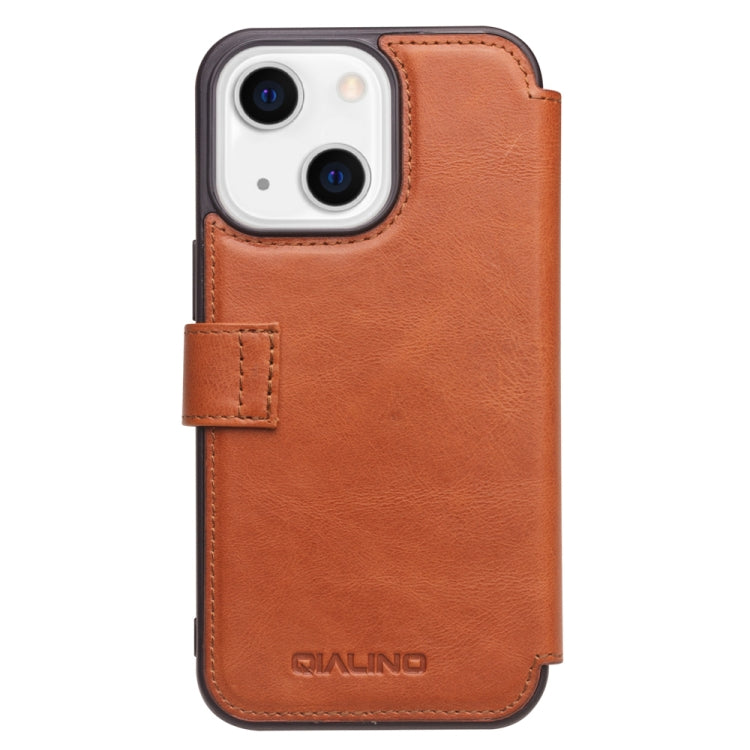 For iPhone 13 mini QIALINO Magnetic Buckle Phone Leather Case with Card Slot (Brown) - iPhone 13 mini Cases by QIALINO | Online Shopping UK | buy2fix