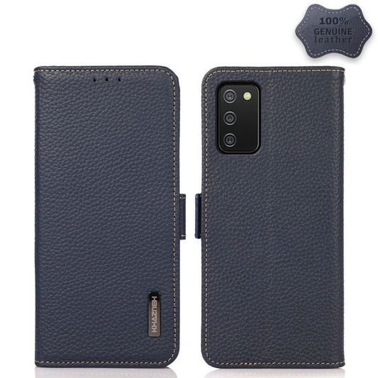 For Samsung Galaxy A03s 166mm Version KHAZNEH Side-Magnetic Litchi Genuine Leather RFID Phone Case(Blue) - Galaxy Phone Cases by buy2fix | Online Shopping UK | buy2fix