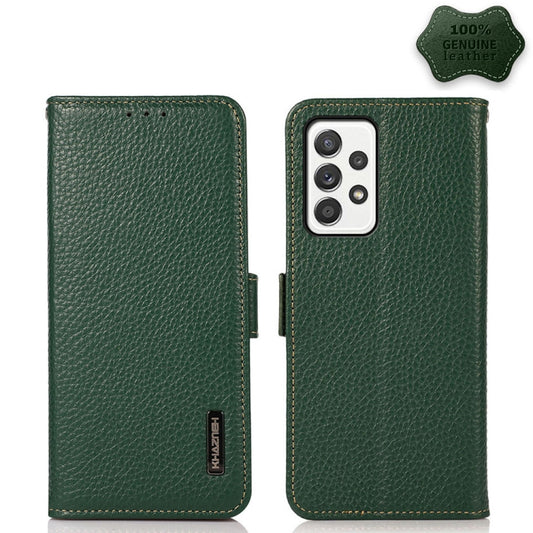 For Samsung Galaxy A52 5G KHAZNEH Side-Magnetic Litchi Genuine Leather RFID Phone Case(Green) - Galaxy Phone Cases by buy2fix | Online Shopping UK | buy2fix