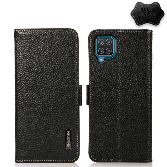 For Samsung Galaxy M32 KHAZNEH Side-Magnetic Litchi Genuine Leather RFID Phone Case(Black) - Galaxy Phone Cases by buy2fix | Online Shopping UK | buy2fix