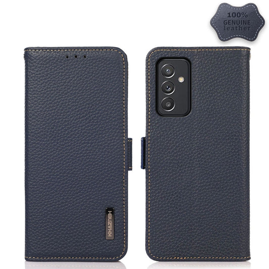 For Samsung Galaxy M52 5G KHAZNEH Side-Magnetic Litchi Genuine Leather RFID Phone Case(Blue) - Galaxy Phone Cases by buy2fix | Online Shopping UK | buy2fix